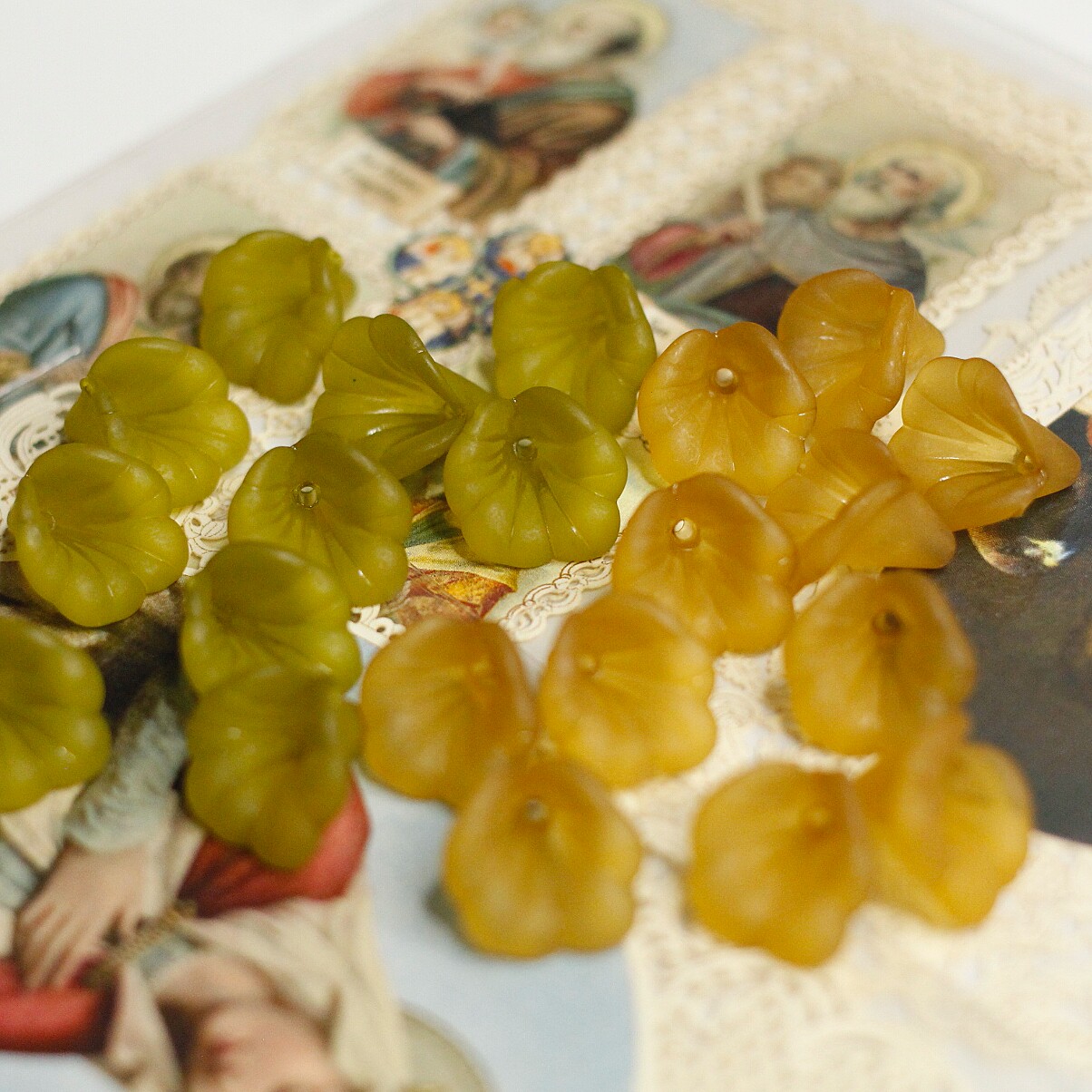 西德欧美进口中古花珠雾面马蹄莲DIY散珠复古半成品串珠配件秋