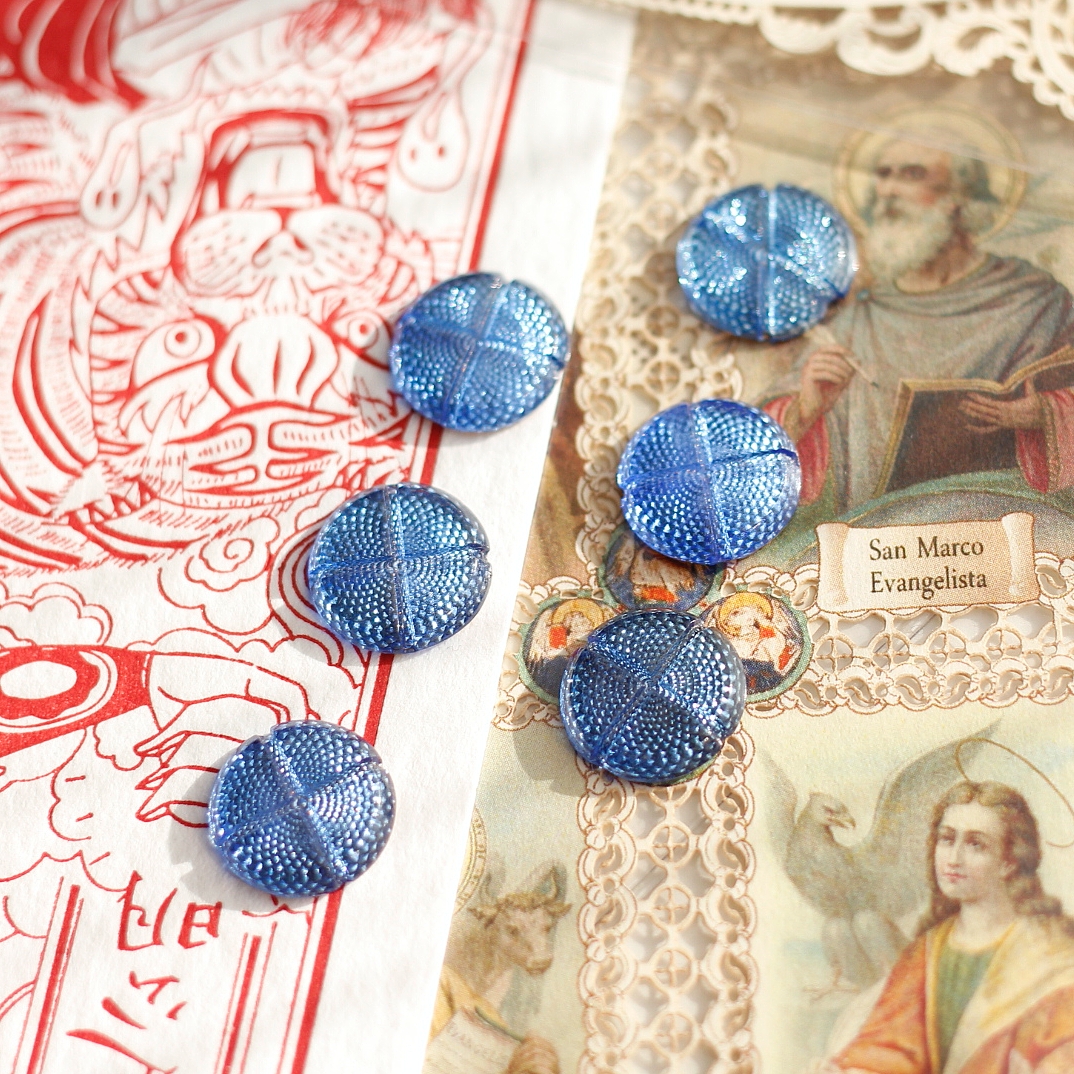 欧美国进口回流蓝色老琉璃宝石片复古董中古DIY戒指配件vinatge