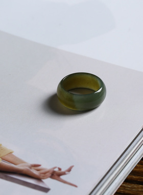 7号戒指 新疆和田玉糖料糖青玉小尺码圆弧素圈指环 尾戒 9142