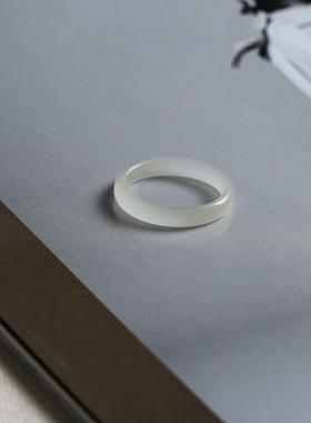 16号戒指 和田玉白玉窄条细条叠戴素圈指环 9156