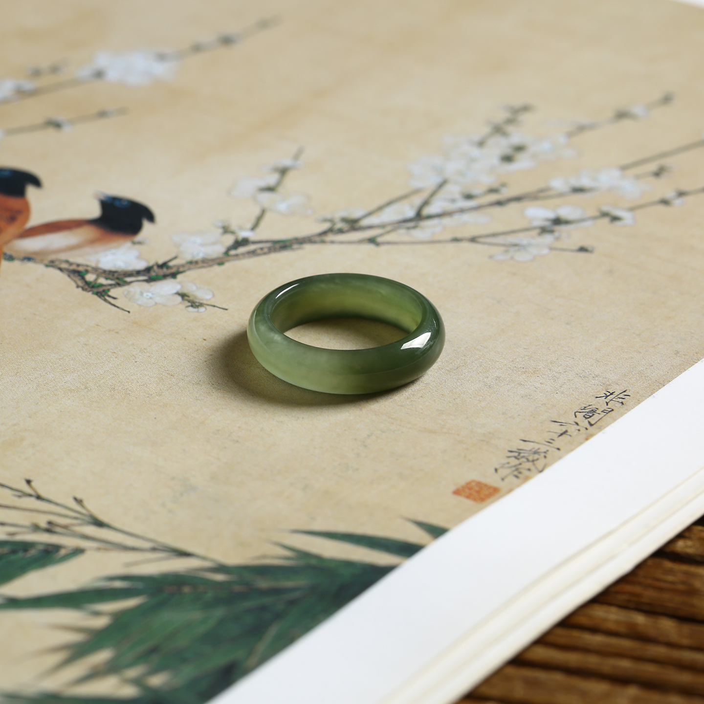 16号戒指 和田玉晴水青白圆弧素圈指环 2314