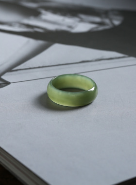 23号戒指 新疆和田玉青黄口大尺码圆弧素圈指环 2873