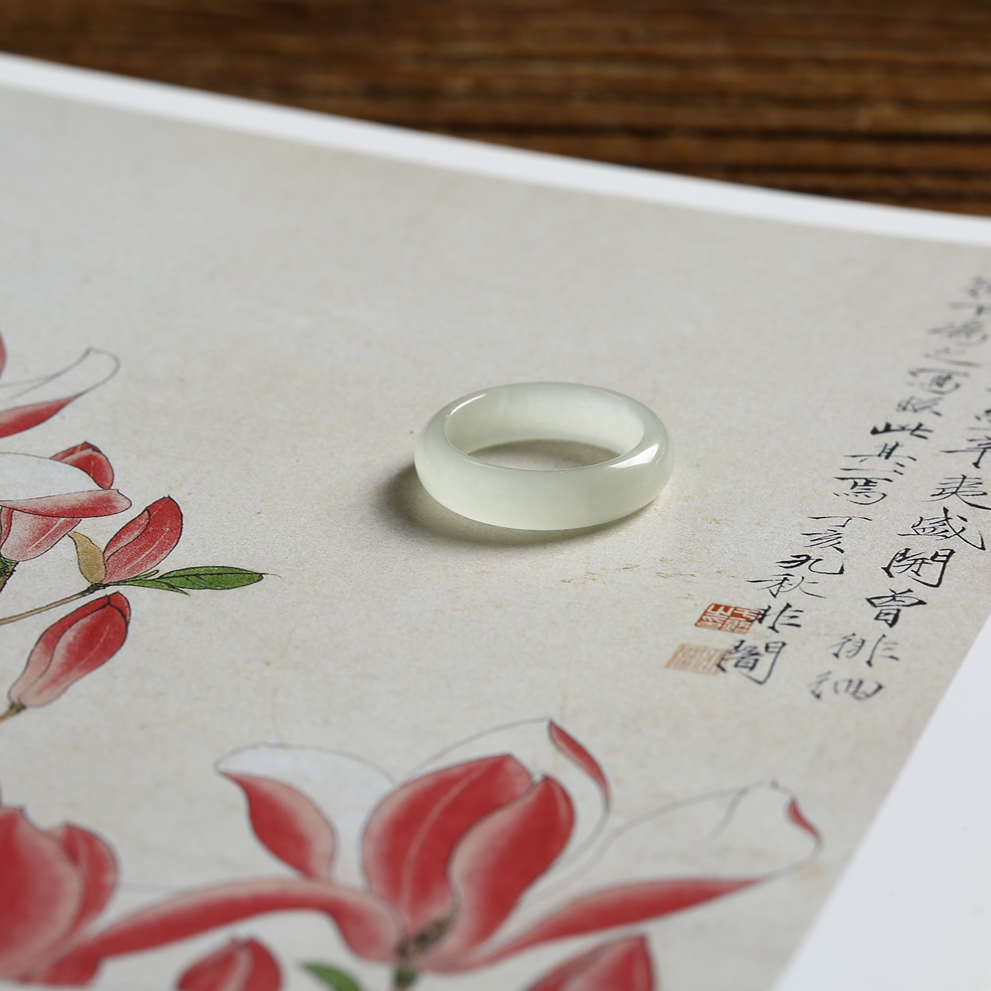 13号戒指 和田玉晴水青白圆弧素圈指环 6022