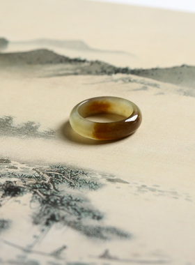 13号戒指 新疆和田玉糖料糖玉泥鳅背圆弧素圈指环 5275