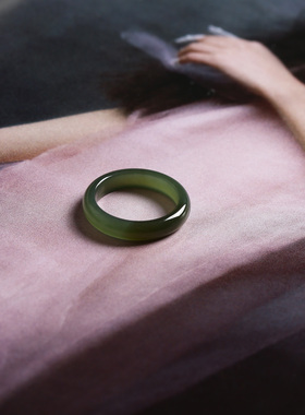 12号戒指 新疆和田玉糖料糖青玉素圈指环 3257