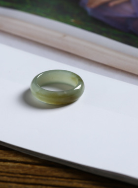 12号戒指 新疆和田玉糖料糖青玉泥鳅背圆弧素圈指环 2833