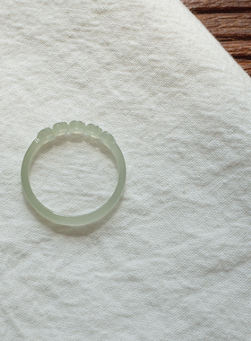 21号戒指 和田玉晴水青白纯手工雕刻钱串指环 7040