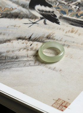 13号戒指 和田玉晴水青白泥鳅背圆弧素圈指环 6015