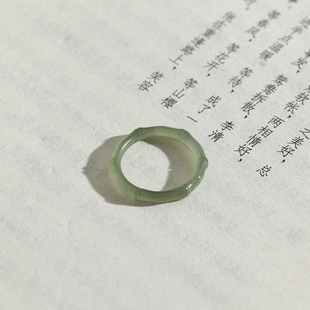 和田玉竹节戒指 纯手工雕刻 节节高升 男女细戒圈