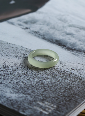 12号戒指 和田玉晴水青白圆条素圈指环 9122