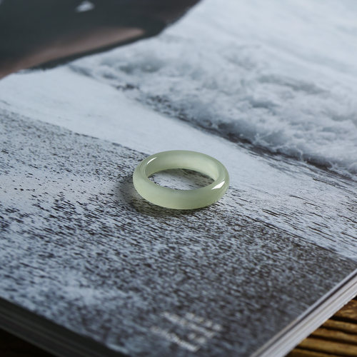 12号戒指 和田玉晴水青白圆条素圈指环 9122