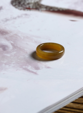 11号戒指 和田玉糖料糖玉泥鳅背圆弧素圈指环 9183