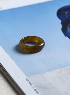 12号戒指 新疆和田玉糖玉糖草纹泥鳅背圆弧素圈指环 5012