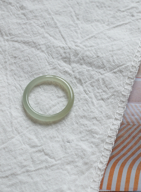 17号戒指 和田玉晴水青白圆条素圈叠戴指环 7373