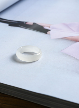 13号戒指 和田玉白玉泥鳅背圆弧素圈指环 9339