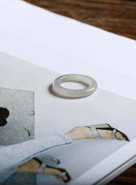 11号戒指 和田玉烟紫鼓条圆弧素圈指环 8780