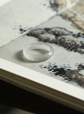 13号戒指 和田玉烟紫窄条圆弧素圈指环 9421