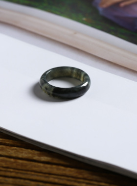 13号戒指 新疆和田玉青花泥鳅背圆弧素圈指环 2842