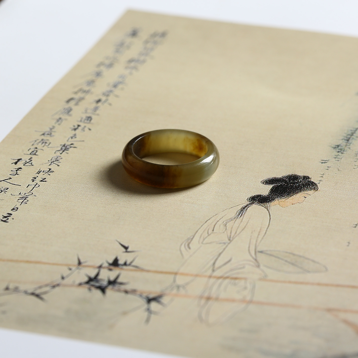 20号戒指 新疆和田玉糖料糖玉圆弧素圈指环 5215