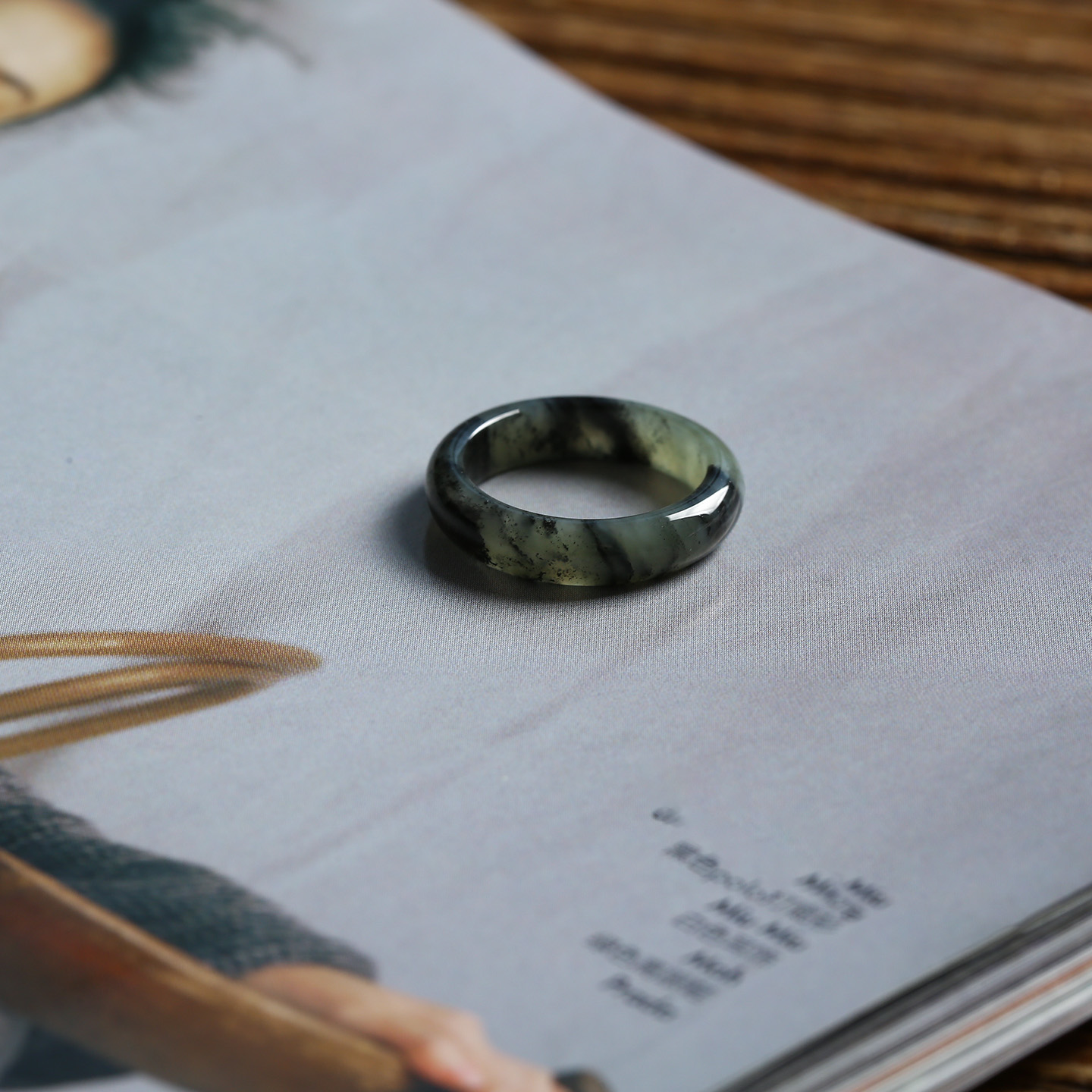 13号戒指 新疆和田玉青花泥鳅背圆弧素圈指环 6709