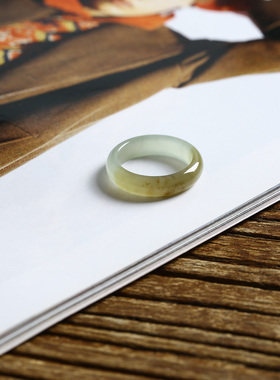 13号戒指 新疆和田玉糖料糖青玉圆弧素圈指环 6769