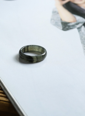 13号戒指 新疆和田玉青花泥鳅背圆弧素圈指环 9449