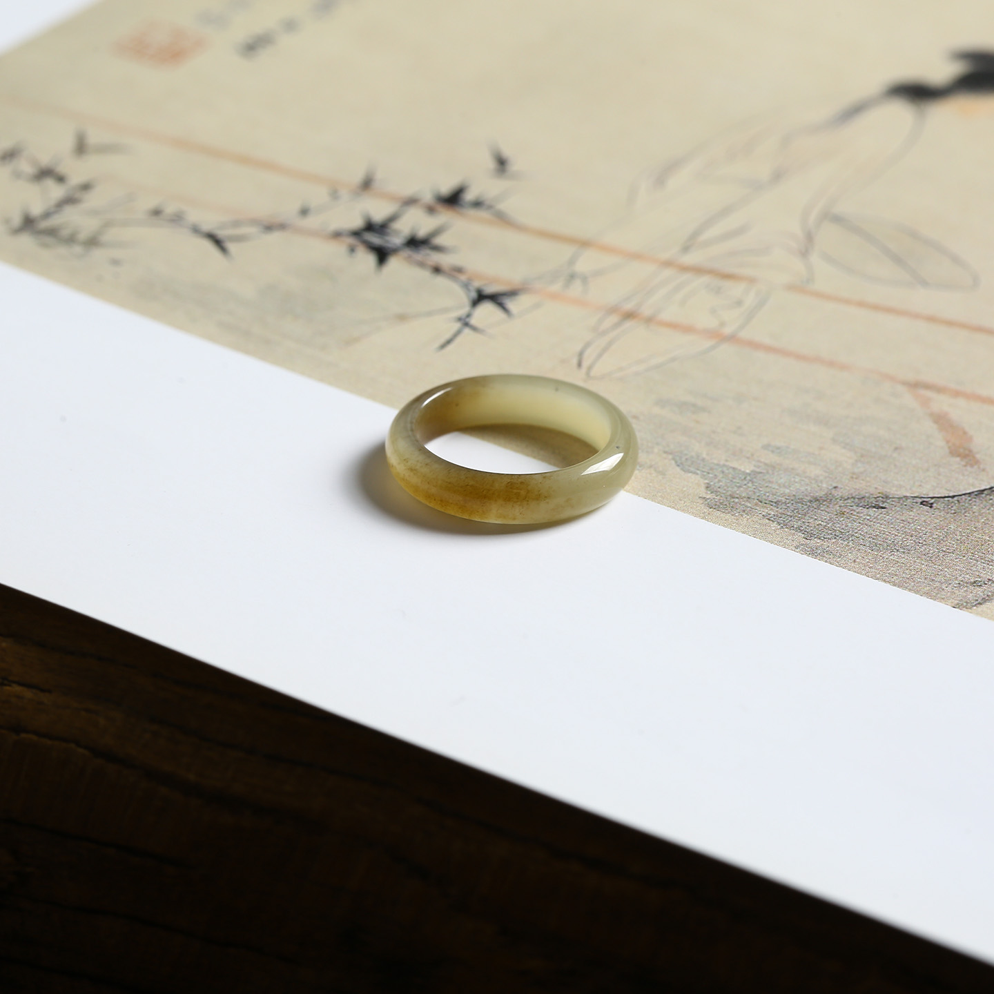 11号戒指 新疆和田玉糖料糖玉窄条泥鳅背素圈指环 5276