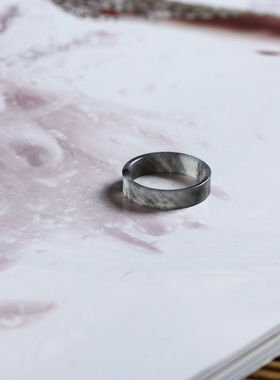 10号戒指 新疆和田玉青花籽料 籽玉超薄直切款方口指环 9181