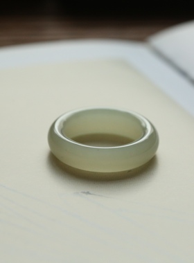 32号戒指 和田玉晴水大尺码指环 点墨青白 扳指 1009