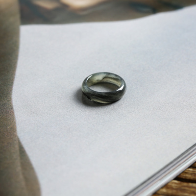 2号戒指 新疆和田玉青花小尺码圆弧素圈指环 尾戒 9324