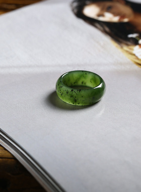 13号戒指 和田玉碧玉中宽圆弧素圈指环 6771