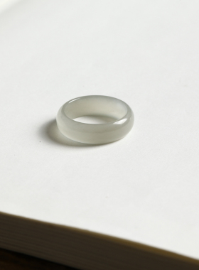 13号戒指 和田玉烟紫薄款泥鳅背圆弧素圈指环 7845