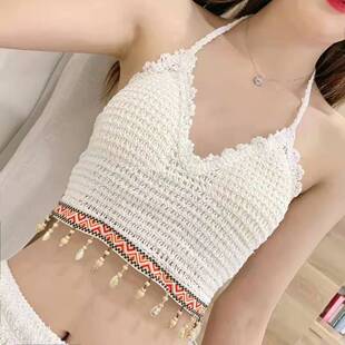 海边度假风蕾丝钩花背心吊带