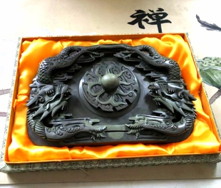玉黛石易水砚二龙戏珠砚扣盖砚纯手工雕刻天然原石砚台送礼自用佳
