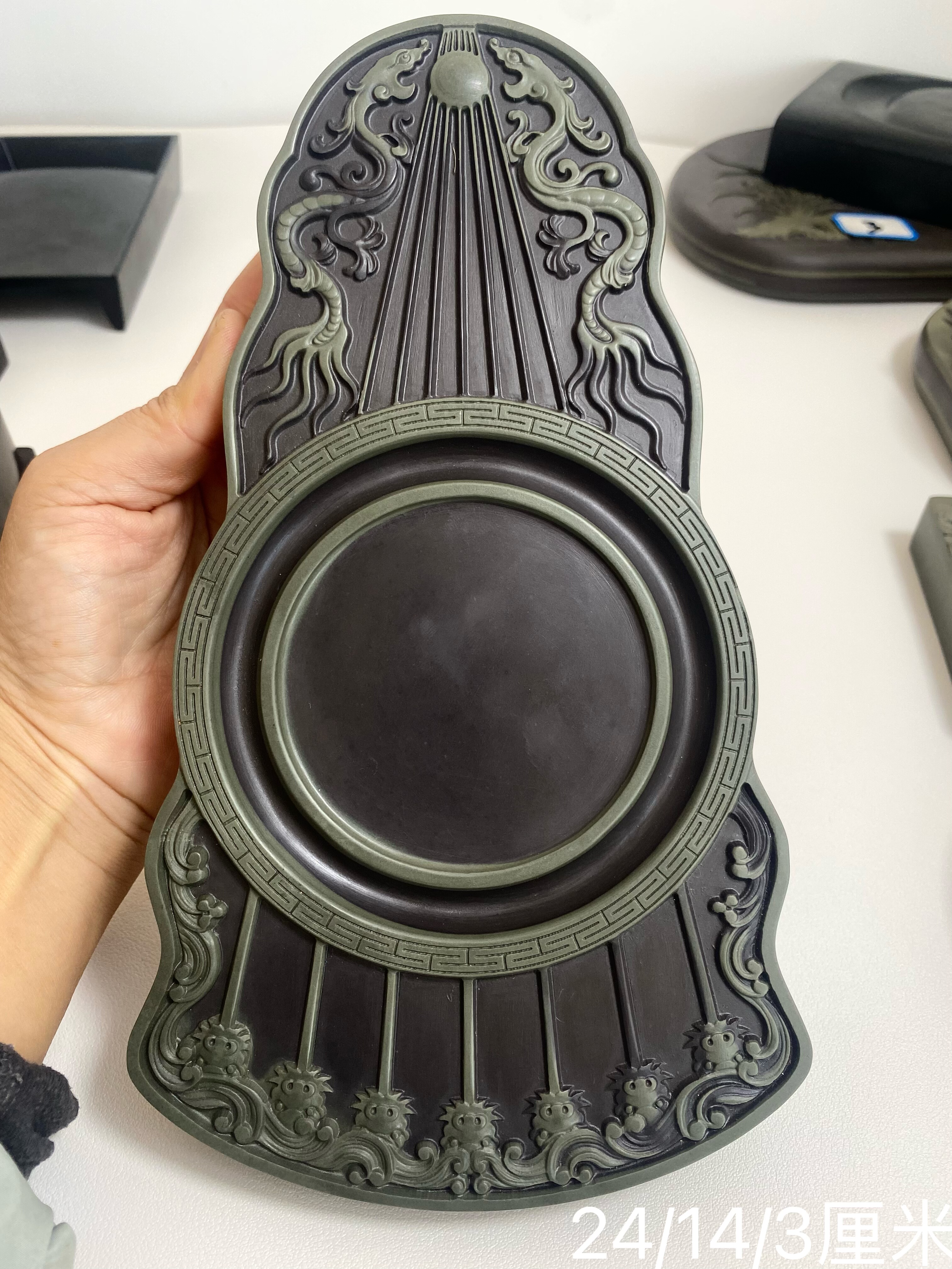 玉黛石易砚双龙古琴砚实用砚仿古砚