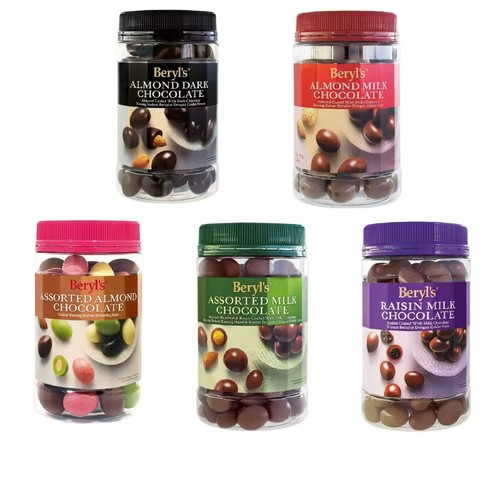 马来西亚发货原装直邮beryl's倍乐思瓶装扁桃仁夹心巧克力大份装