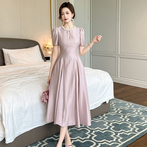 2026夏新款紫色镂空收腰设计感千金名媛大摆长裙女连衣裙潮流时尚