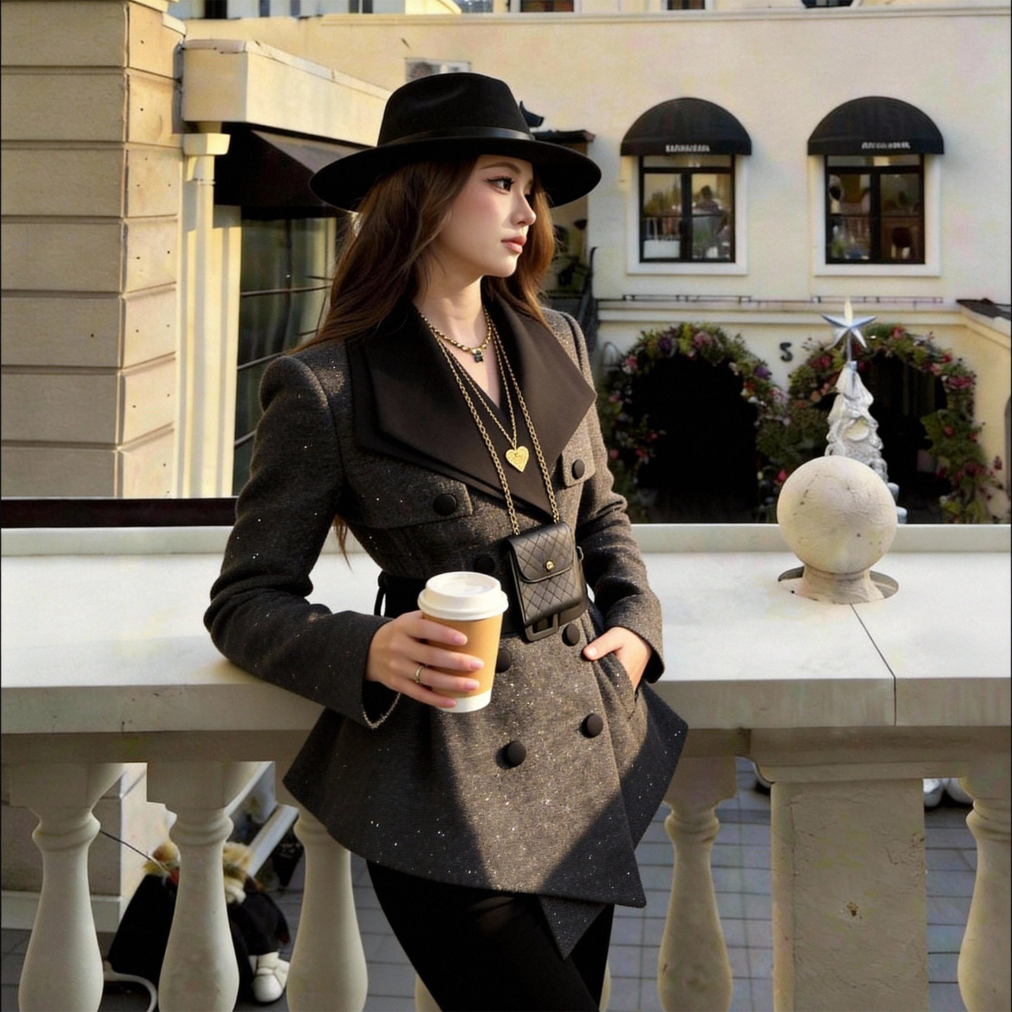 2026新款时尚女装黑色西装领毛呢收腰显瘦西服外套高腰显瘦百搭