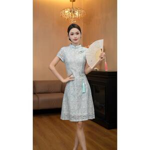 2026新款改良旗袍连衣裙中国风山水碎花蕾丝显瘦气质女装时尚潮流