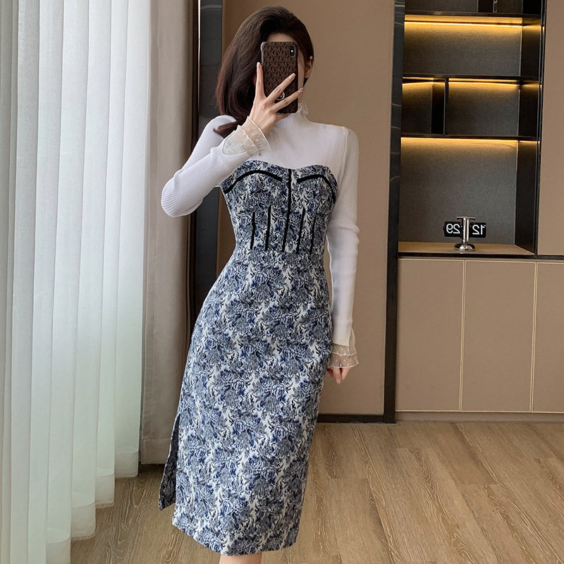 小个子时尚新中式复古印花连衣裙