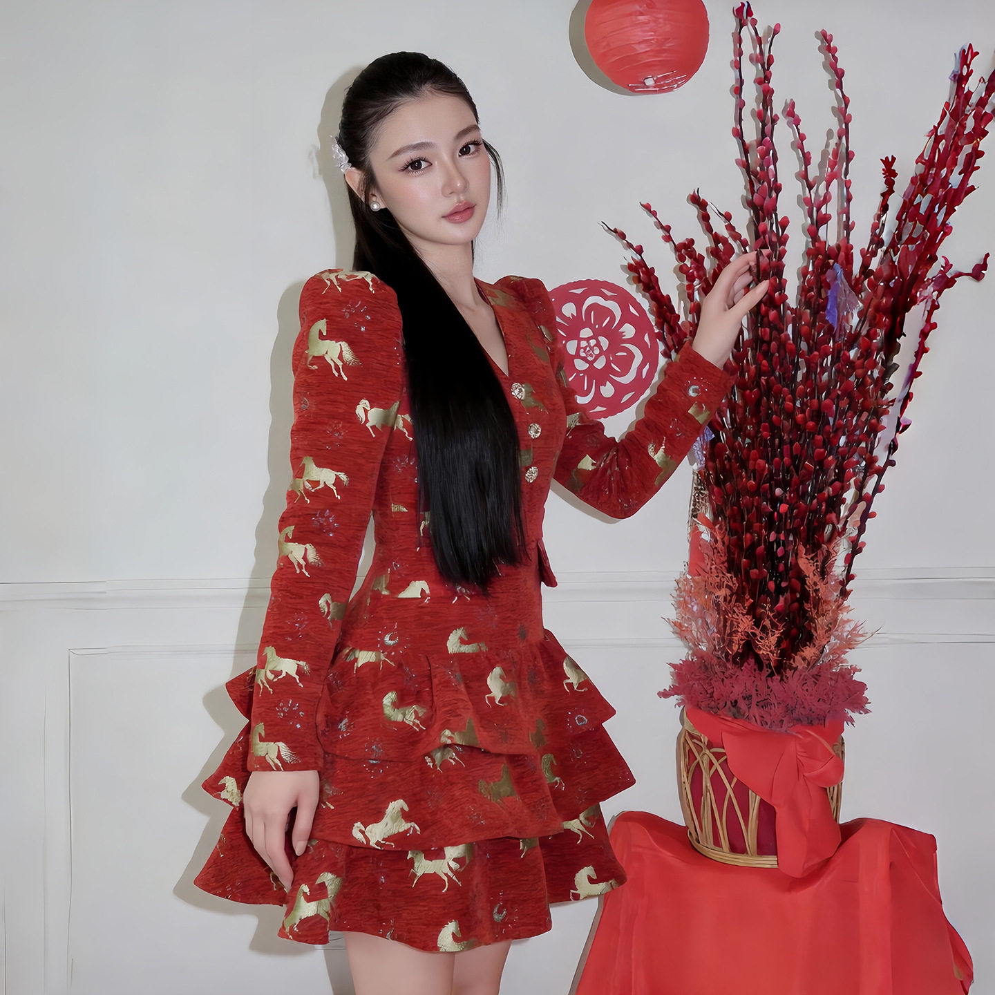 中国风复古印花连衣裙