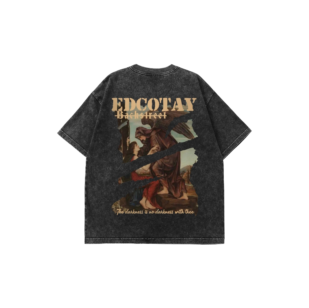 EDCO BREAK SILENCE美式复古黑天使油画印花水洗做旧宽松短袖T恤-封面