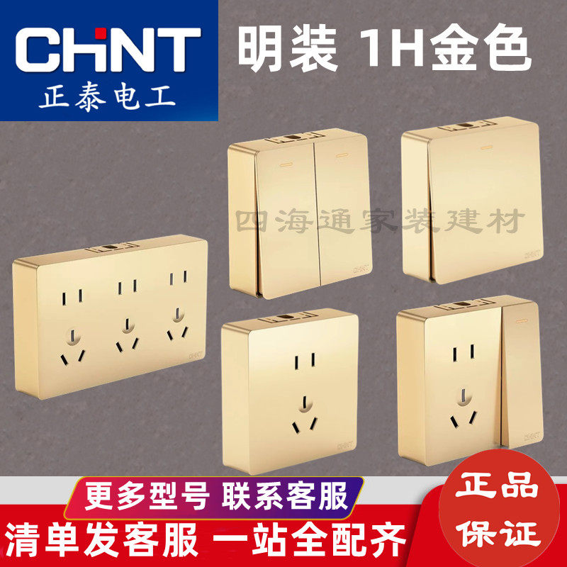 正泰明装开关插座1H金色单开五孔