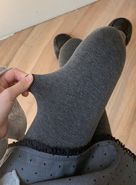 加绒打底裤女秋冬压力外穿连裤袜冬季灰色踩脚款配裙子深灰瘦腿袜