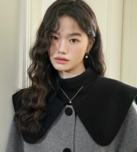 新款仿羊绒毛呢假领子配大衣外套装饰领时尚甜美娃娃领小圆领子