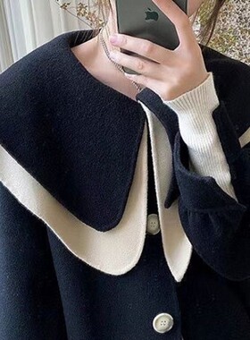 秋冬毛呢娃娃领假领子搭配大衣外套装饰领加厚呢子假衣领~