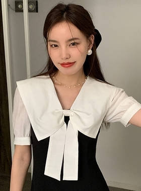 春秋新款大蝴蝶结夸张娃娃领假领子配T恤连衣裙甜美装饰假领子