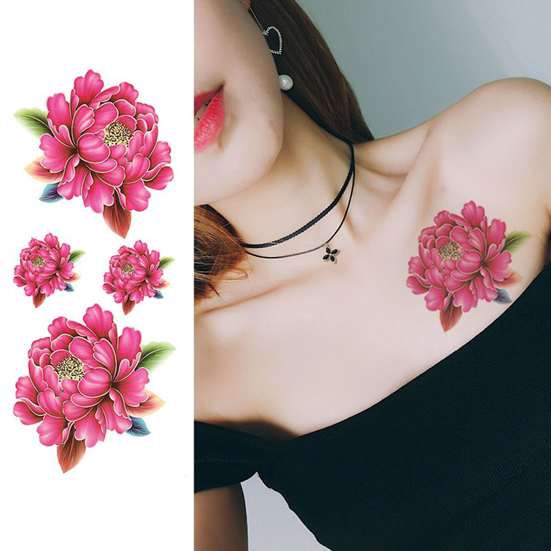 玫瑰花纹身贴防水女持久花朵清新性感仿真胸部锁骨手臂遮疤痕贴纸