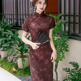 开襟黑色传统老式长旗袍高级感女春夏季日常连衣裙新中式国风CX