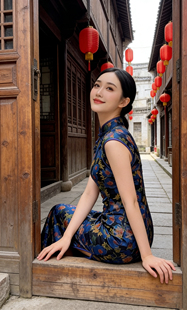 新中式复古蓝碎花港风无袖长款旗袍春夏新款日常可穿改良连衣裙